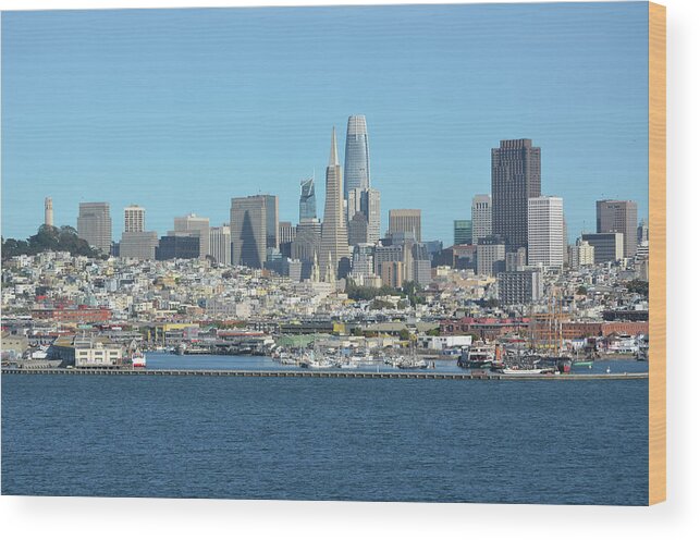 San Francisco Wood Print featuring the photograph San Francisco Skyline View over Fishermans Wharf at Golden Hour by Shawn O'Brien