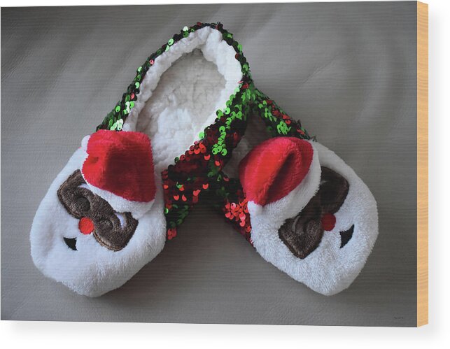 Slippers Wood Print featuring the photograph Santa Slippers by Kathy K McClellan