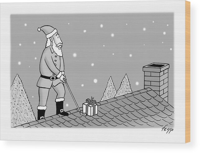 Captionless Wood Print featuring the drawing Santa's Golfing by Felipe Galindo