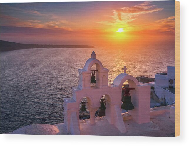 Greece Wood Print featuring the photograph Santorini Sunset by Evgeni Dinev