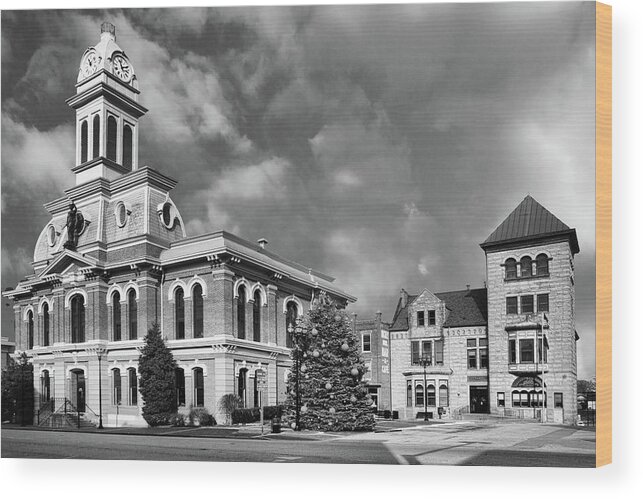 Scott County Courthouse And City Hall Bw Wood Print featuring the photograph Scott County Courthouse and City Hall BW by Sharon Popek
