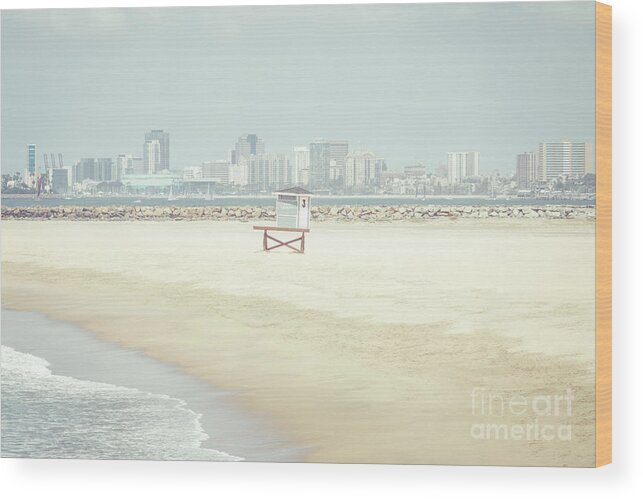2015 Wood Print featuring the photograph Seal Beach LIfeguard Tower Three and Jetty Photo by Paul Velgos