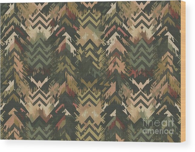 Seamless Wood Print featuring the painting Seamless Ethnic Tribal Tapestry Military Or Hunting Camouflage Pattern In Army Green Forest Brown Sage And Khaki Tileable Abstract Contemporary Camo Fashion Texture High Resolution 3d Rendering by N Akkash