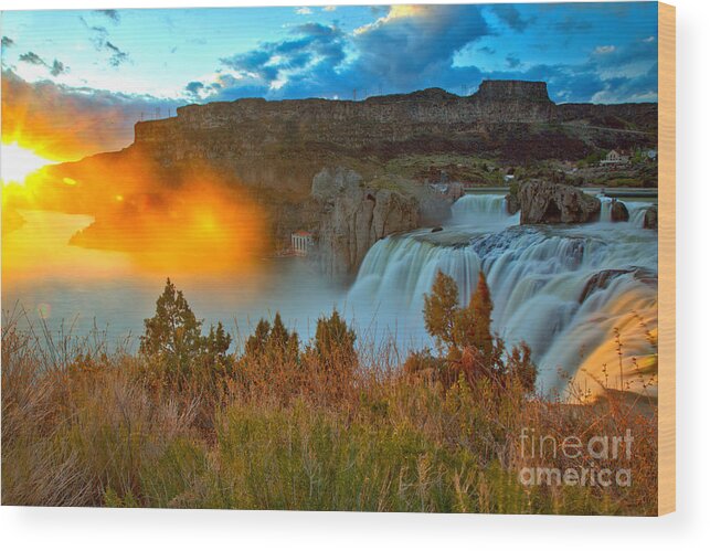 Shoshone Wood Print featuring the photograph Shoshone Falls Sunset by Adam Jewell