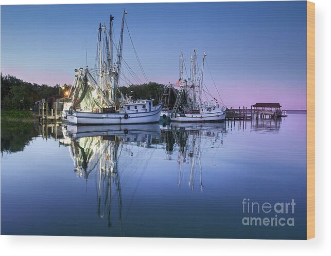 Shrimpboat Wood Print featuring the photograph Shrimpboats at Sunset by Shelia Hunt