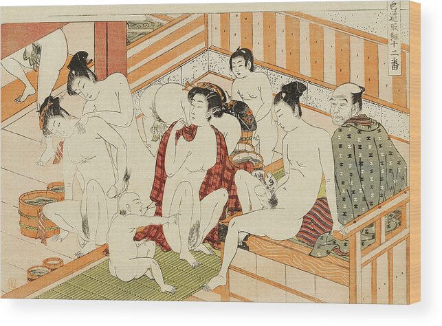 Koryusai Wood Print featuring the painting Shunga, Bath House by Isoda Koryusai