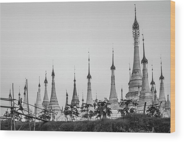 Shwe Indein Wood Print featuring the photograph Shwe Indein Pagoda by Arj Munoz