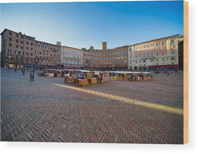 People Wood Print featuring the photograph Siena Market at dusk, Piazza del Campo, Tuscany by Mauro Tandoi