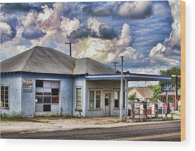 Gas Station Wood Print featuring the digital art Sign of the Times by Brad Barton