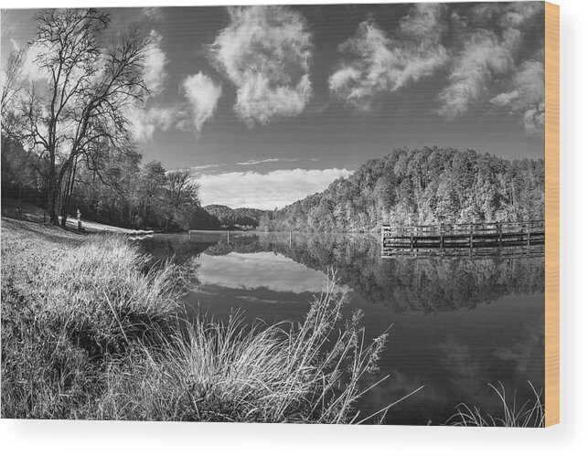 Carolina Wood Print featuring the photograph Silver Grasses at the Docks Black and White by Debra and Dave Vanderlaan
