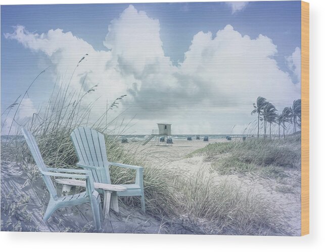Clouds Wood Print featuring the photograph Sitting on the Beach Dunes in a Hint of Colors by Debra and Dave Vanderlaan