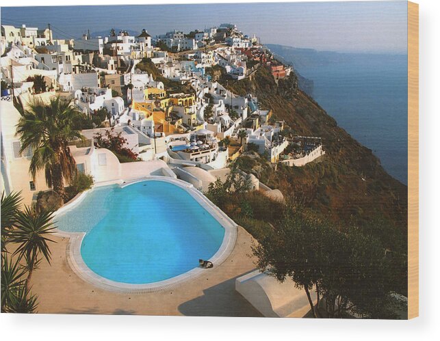 Greece Wood Print featuring the photograph Santorini / Pool by Claude Taylor