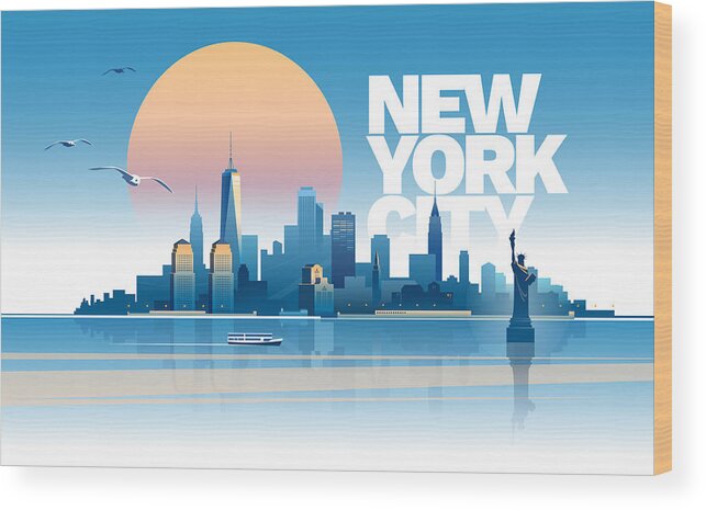 Viewpoint Wood Print featuring the drawing Skyline of New York city by Zbruch