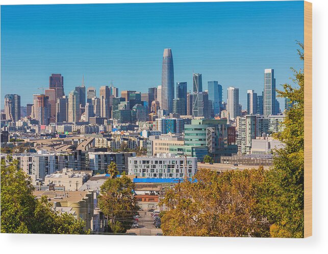 San Francisco Wood Print featuring the photograph Skyline of San Francisco as seen from Potrero Hill by © Allard Schager