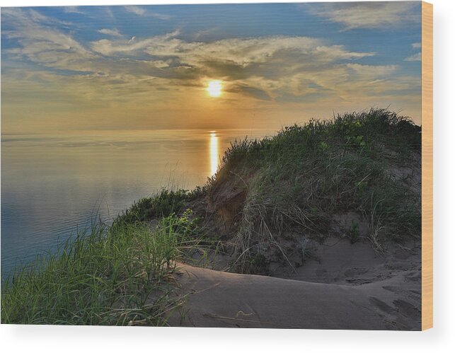 Sleeping Bear Dunes Sunset Wood Print featuring the photograph Sleeping Bear Dunes Sunset Overlook by Dan Sproul