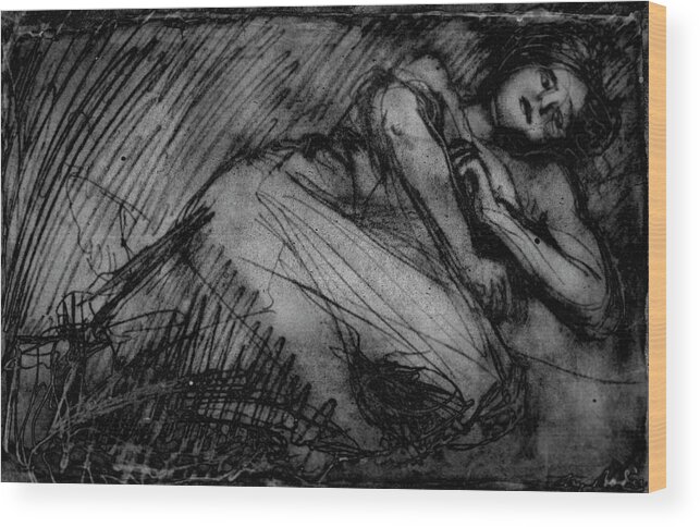 Sleeping Woman By Auguste Rodin Wood Print featuring the drawing Sleeping Woman by Bob Pardue