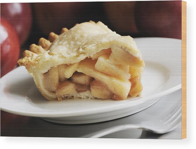 Baked Pastry Item Wood Print featuring the photograph Slice of apple pie by EasyBuy4u