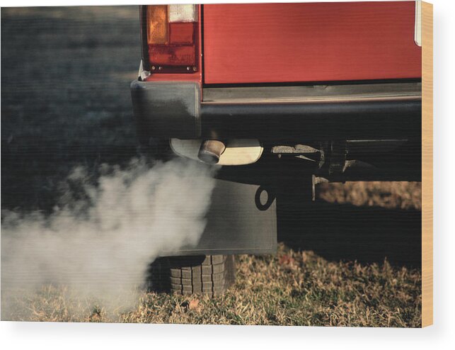 Grass Wood Print featuring the photograph Smoke Coming from Exhaust Pipe of a Car by Hisham Ibrahim