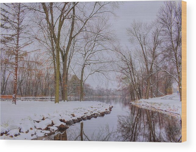 Wausau Wood Print featuring the photograph Snow Covered Oak Park And Reflection by Dale Kauzlaric