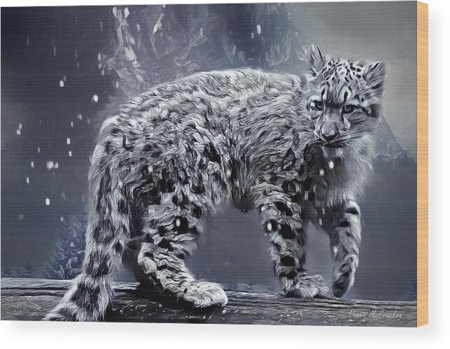 Leopard Wood Print featuring the digital art Snow Leopard by Pennie McCracken
