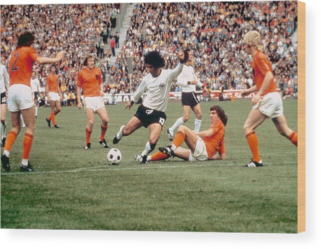 Scoring Wood Print featuring the photograph Soccer - World Cup 1974 - final - West Germany v Holland by Peter Robinson - EMPICS