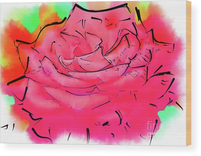 Rose Wood Print featuring the digital art Soft Red Rose Bloom In Abstract Watercolor by Kirt Tisdale