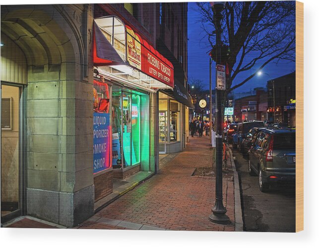 Somerville Wood Print featuring the photograph Somerville Massachusetts Davis Square Robbins Tobacco Elm Street by Toby McGuire
