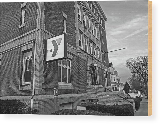Somerville Wood Print featuring the photograph Somerville Massachusetts Highland Ave YMCA Black and White by Toby McGuire