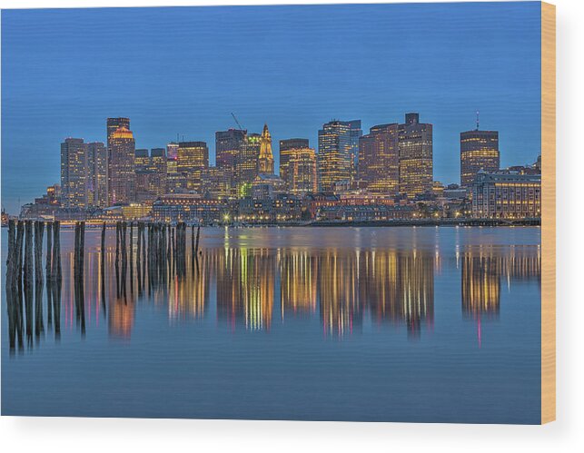 Boston Wood Print featuring the photograph South Boston Skyline by Jatin Thakkar