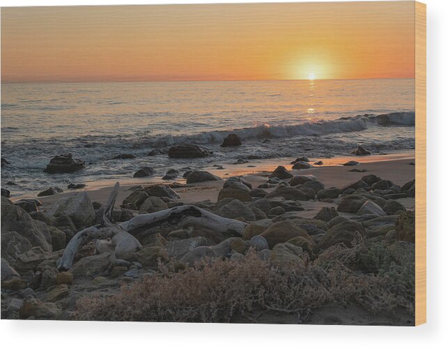 California Beach Sunset Wood Print featuring the photograph Southern California Beach Sunset by Matthew DeGrushe