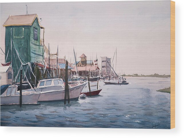 Old Yacht Basin Wood Print featuring the painting Southport from Yacht Basin Drive by Tesh Parekh