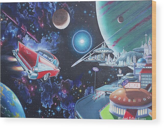 Chevy Wood Print featuring the painting Space Station by Michael Goguen