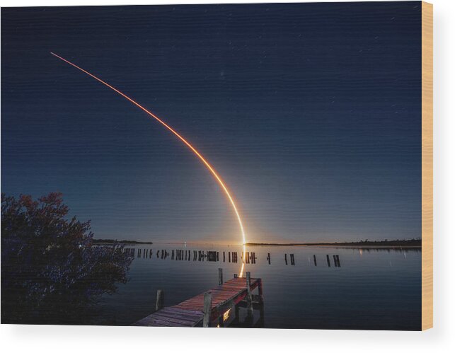 Spacex Wood Print featuring the photograph SpaceX Falcon 9 Night Launch by Norman Peay
