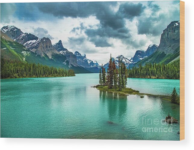 Maligne Lake Wood Print featuring the photograph Spirit Island by Darcy Dietrich