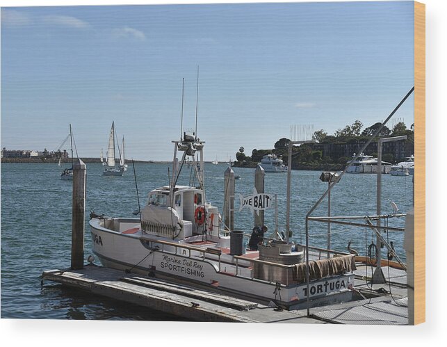 Yacht Wood Print featuring the photograph Sportfishing boat at the dock stock photo by Mark Stout