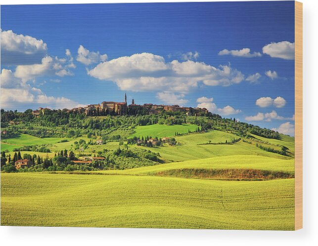 Pienza Wood Print featuring the photograph Springtime in Pienza by Stefano Orazzini
