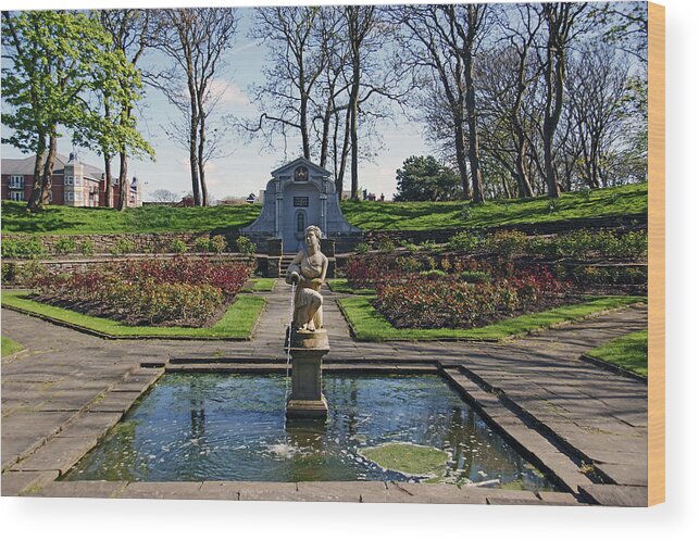 St Annes Wood Print featuring the photograph ST. ANNES. Ashton Park. The Rose Garden Fountain. by Lachlan Main