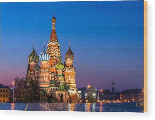 Dawn Wood Print featuring the photograph St. Basil's Cathedral in Red Square, Moscow by Goodpong