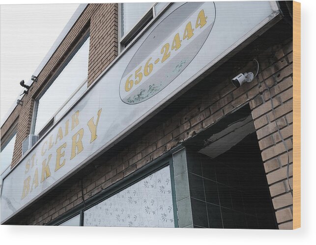 Urban Wood Print featuring the photograph St Clair Bakery by Kreddible Trout