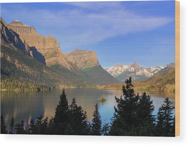 Glacier National Park Wood Print featuring the photograph St. Mary Lake Calm Morning by Jack Bell