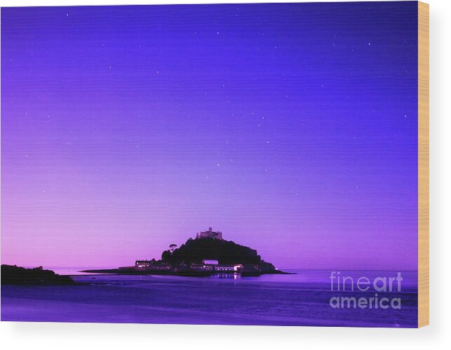 St. Michael's Mount Wood Print featuring the photograph St Michael's Mount at Night by Terri Waters