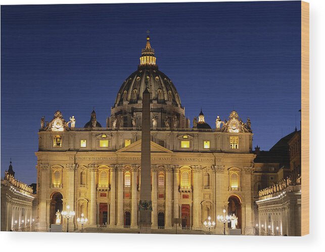 Vatican Wood Print featuring the photograph St Peter Basilica at Night in Vatican City by Artur Bogacki