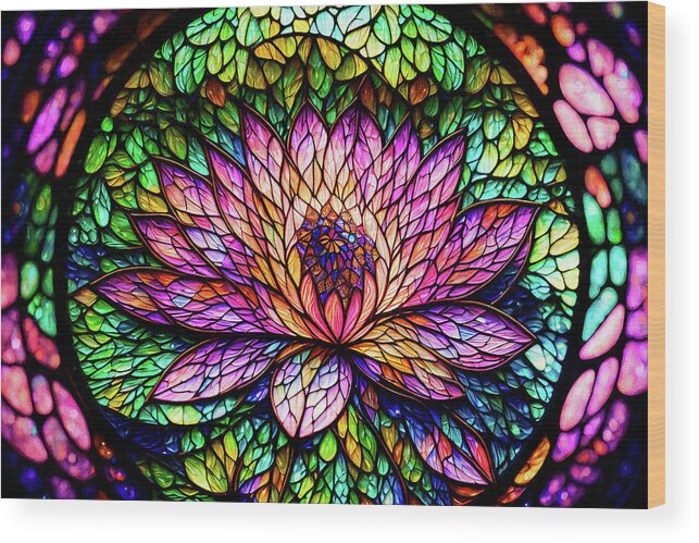 Lotus Wood Print featuring the digital art Stained Glass Lotus by Peggy Collins