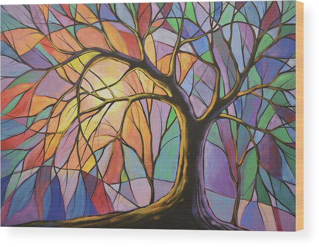 Trees Wood Print featuring the painting Stained Glass Sky by Amy Giacomelli