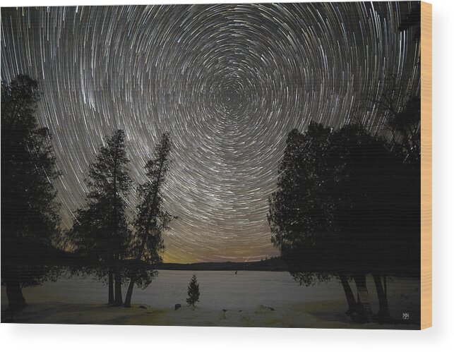 Stars Wood Print featuring the photograph Star Trails Over Lake George 1 by John Meader