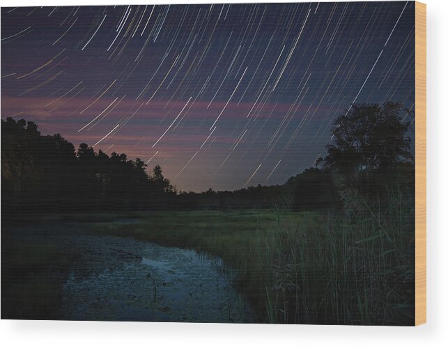 New Jersey Wood Print featuring the photograph Star Trails Over Shane Branch at Friendship by Kristia Adams