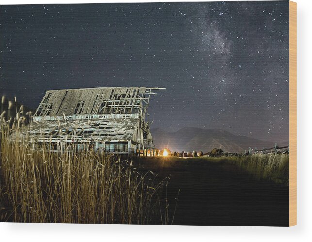 Barn Wood Print featuring the photograph Starry Barn by Wesley Aston