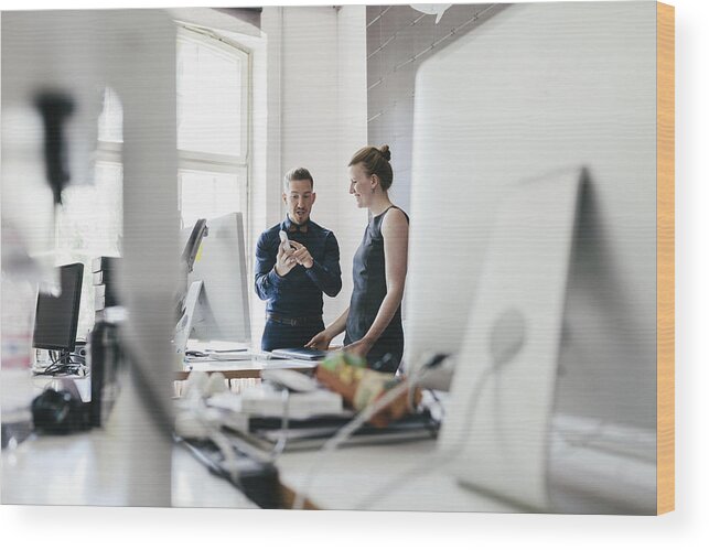 New Business Wood Print featuring the photograph Startup Business Manager Talking To Employee by Hinterhaus Productions
