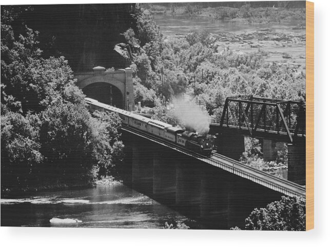 Steam Locomotive Wood Print featuring the photograph Steaming into Harpers Ferry by Steve Ember