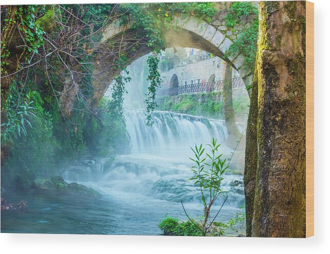 Greece Wood Print featuring the photograph Steamy Waterfall Livadia Greece by Deborah Smolinske